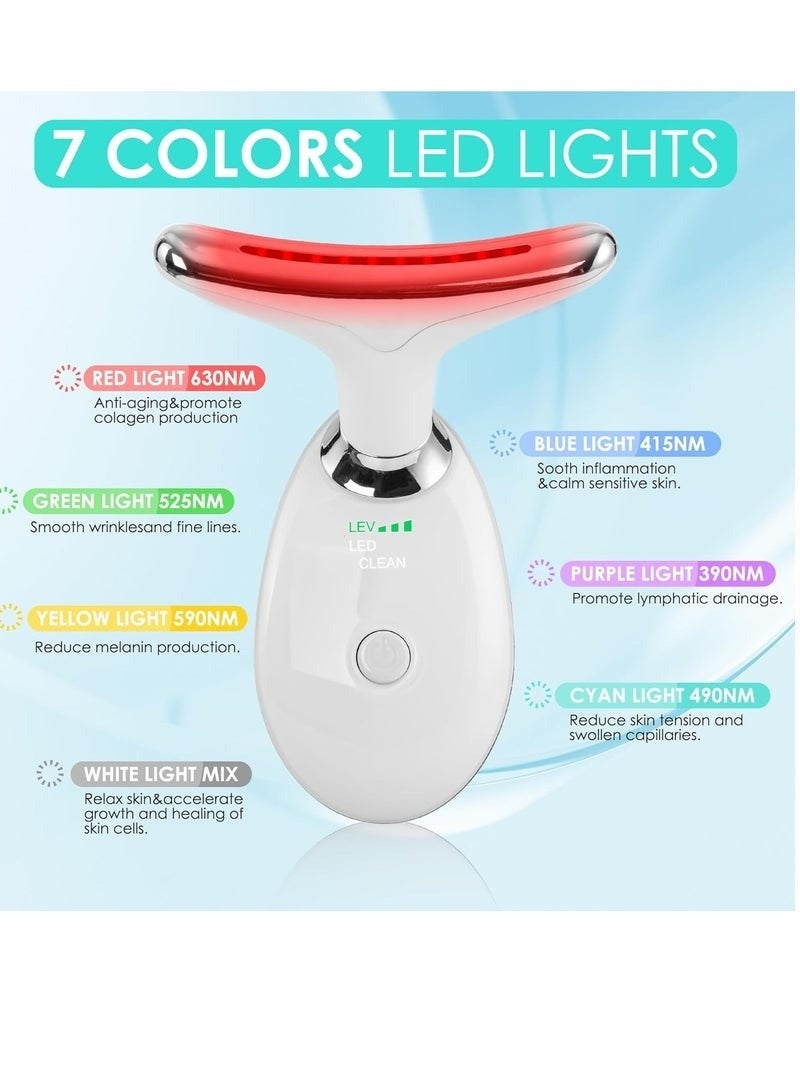 جهاز تدليك كهربائي للوجه والرقبة، مساج كهربائي للوجه والرقبة، مساج محمول عالي التردد لشد الوجه بالتدليك الحراري عالي التردد، علاج بالضوء الأحمر للوجه والرقبة، جهاز تدليك الوجه EMS للوجه مع 7 ألوان أبيض - Image 2